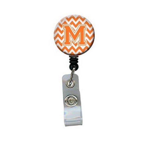 Carolines Treasures Letter M Chevron Orange and White Retractable Badge Reel CJ1046-MBR